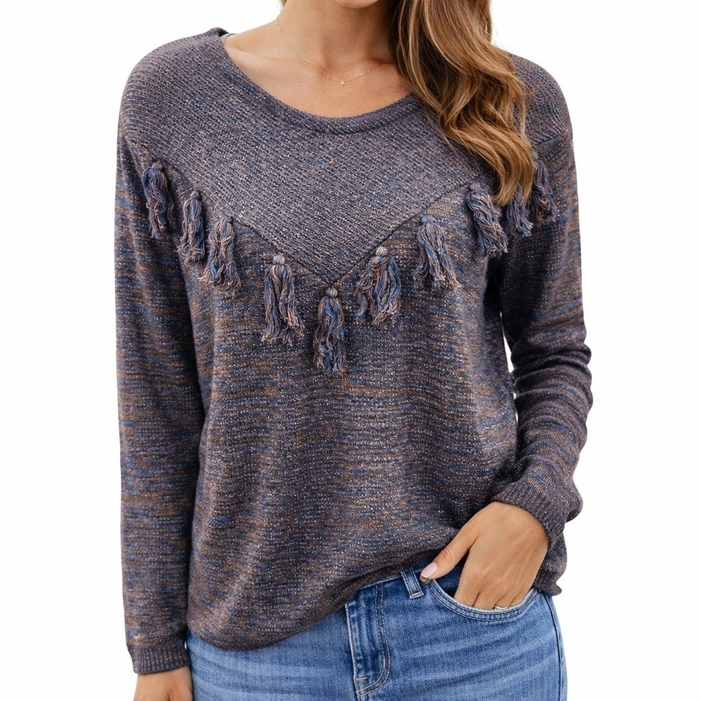 Scotch & Soda Knit Sweater Size Small‎ Blue Brown Tassel Metallic Boho
